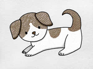 一隻可愛的插圖小狗，帶有棕色斑點，躺在有紋理的紙上。 — 4:3 壁紙