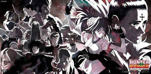 來自《Hunter x Hunter》的動漫角色，以劍和強烈的表情擺出動態的戰鬥姿勢。