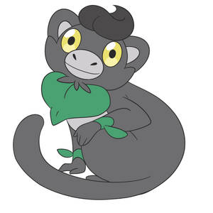 灰色卡通猴子拿著綠色葉子植物