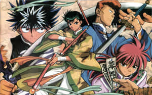 四位動漫戰士手持武器擺出戰鬥姿勢。
