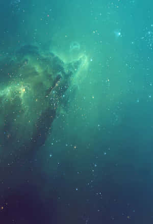 深空中帶有閃爍星星的充滿活力的藍綠色和綠色星雲。
