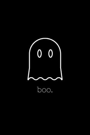 一個簡單的白色線條鬼魂圖標，在黑色背景上帶有單詞boo。