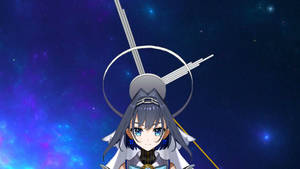動漫女孩持劍，背景為星空宇宙