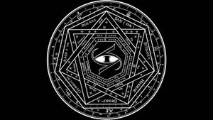 黑色背景上帶有幾何圖案的白色神秘眼睛符號