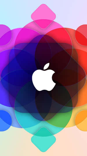 充滿活力的抽象彩色形狀，中央有Apple標誌