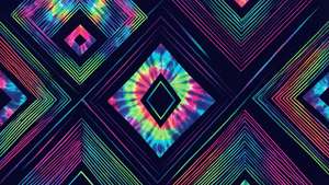 黑暗背景上帶有發光鑽石的霓虹紮染幾何圖案