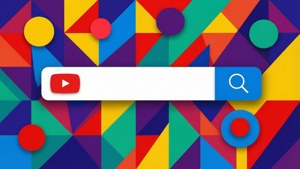 色彩繽紛幾何背景上的YouTube搜尋列