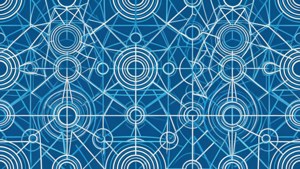 藍白相間的幾何互連圓圈與線條。