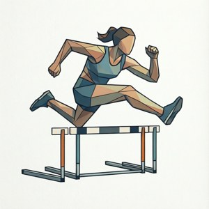運動員在幾何多邊形插圖中越過跨欄。