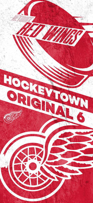 底特律紅翼曲棍球隊標誌，帶有 'Hockeytown Original 6' 文字。 — iPhone 17 壁紙