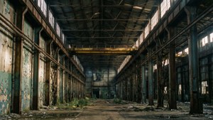 廢棄的工業倉庫，有生鏽的橫樑和剝落的油漆。 — 建築 壁紙