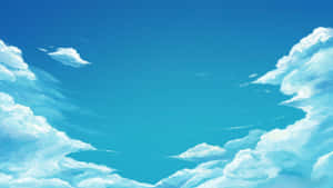動漫風格的天空，在明亮的藍色背景上有蓬鬆的白雲。 — 藍天 壁紙