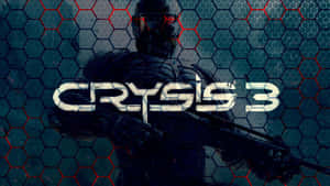 身穿未來裝甲的士兵在六邊形網格上的Crysis 3標誌後面手持武器。