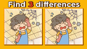 卡通男孩在「找出3個不同之處」謎題中尖叫，伴有蜘蛛網。 — Dva GIF 壁紙