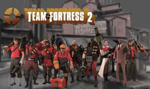 Team Fortress 2 遊戲角色在城市景觀中手持武器擺姿勢。 — 團隊要塞2 壁紙