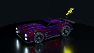 未來主義紫色賽車，帶有發光頭燈和黃色星星旗，在黑暗舞台上。 — 火箭 GIF 壁紙