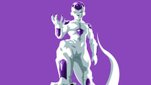 動漫角色菲利（Frieza）身穿白色和紫色盔甲，背景為紫色