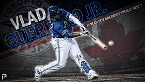 Vlad Guerrero Jr. 穿著多倫多藍鳥隊制服揮動棒球棒。