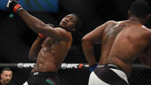 兩名拳手在UFC比賽中於八角籠內互相出拳。