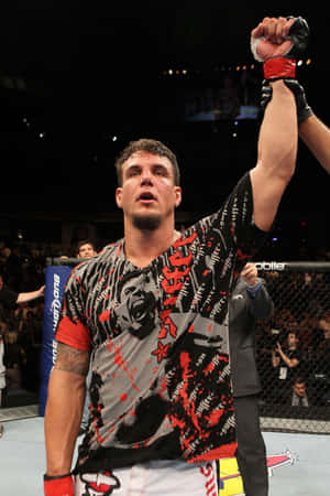 MMA拳手在八角籠內被裁判舉起慶祝勝利