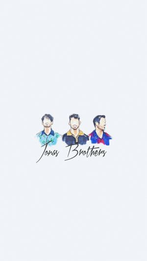 三個插圖男性穿著色彩繽紛的襯衫，下方有「Jonas Brothers」文字。