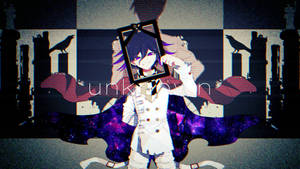 紫髮動漫角色手持鏡子，鏡中顯示星系，廢墟上有烏鴉。