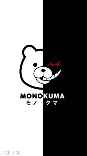 Monokuma 熊標誌黑白分半，紅色蝙蝠眼