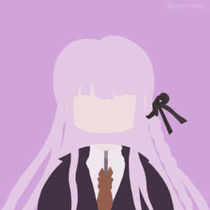 薰衣草色頭髮和黑色蝴蝶結的動漫女孩，穿著校服，紫色背景。 — 彈丸論破 壁紙