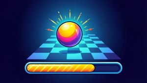 棋盤格平台上的一個發光球體和進度條。 — 載入中 壁紙