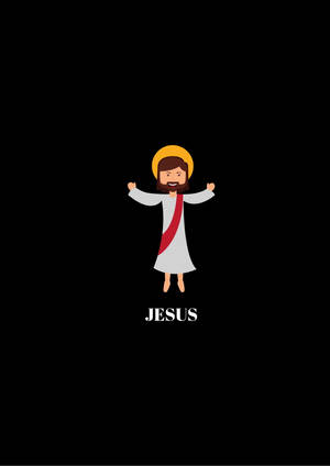 卡通耶穌帶光環和紅色腰帶，黑色背景上有 JESUS 文字 — 神 壁紙