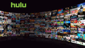 彎曲的數位牆壁，在綠色 Hulu 標誌下充滿了 Hulu 節目縮圖。 — Video GIF 壁紙