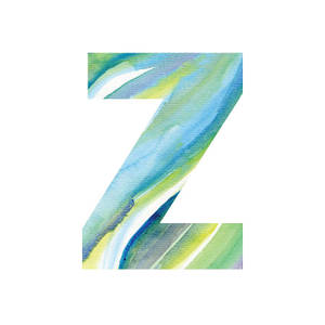 帶有藍色、綠色和白色筆觸的水彩字母Z。