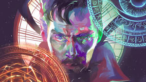 一位眼神銳利的男子，被發光的神秘圓圈和宇宙符號環繞。 — 超級英雄 壁紙