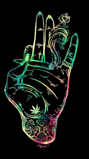 一隻發光的手，帶有紋身和香煙，在黑色背景上。 — 食草 壁紙
