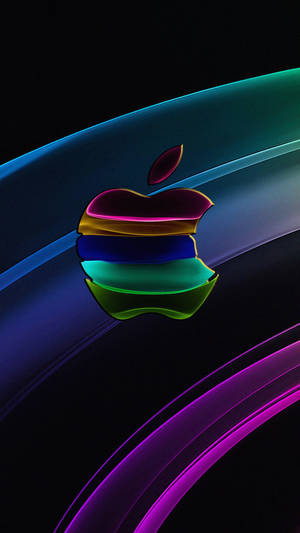 黑暗背景上帶有霓虹線條的發光彩虹Apple標誌