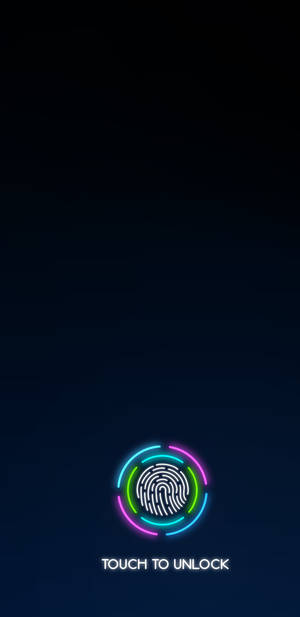 霓虹指紋掃描器，在深色背景上發出彩虹光芒，用於 touch to unlock。