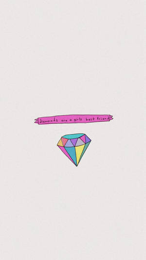 一個色彩繽紛的鑽石插圖，帶有粉紅色橫幅，上面寫著 diamonds are a girls best friend。