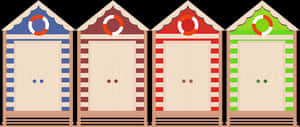 彩色海灘小屋插畫
