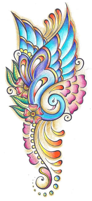 色彩繽紛的華麗蝴蝶插圖，帶有旋轉翅膀和花卉元素。 — 藝術 壁紙