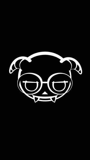 黑色背景上以白色線條藝術繪製的戴眼鏡和角的可愛卡通惡魔。 — 惡魔彩虹六號圍攻 壁紙
