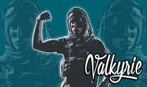 一個風格化的戰士彎曲二頭肌，並以粗體字顯示Valkyrie。 — 虹彩六號：圍攻行動 壁紙