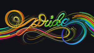 霓虹彩虹漩渦在黑色背景上拼出 pride。
