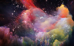 深空中帶有閃爍星星的彩色宇宙星雲