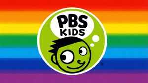 PBS Kids 標誌，特色是一個微笑的綠色卡通小孩在彩虹背景上