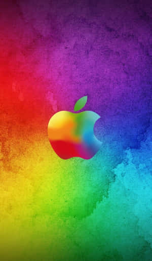 色彩繽紛的Apple標誌在彩虹水彩背景上。