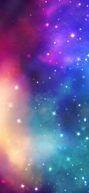 充滿活力的宇宙星雲，帶有粉紅、紫色、藍色和金色色調的閃爍星星。 — 銀河A17 壁紙