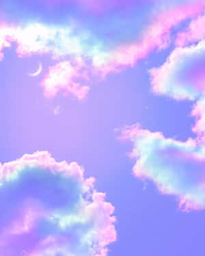 柔和雲彩在暮色天空中飄浮，伴隨著新月和星星。