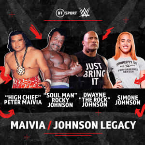 四位WWE摔角手在帶有紅色箭頭和BT Sport品牌的宣傳圖像中。