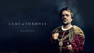 喬佛里·拜拉席恩國王身著皇家服飾，帶有「Game of Thrones」和「Hear Me Roar」文字。