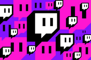 幾何粉紅和紫色背景上的 Twitch 標誌對話氣泡